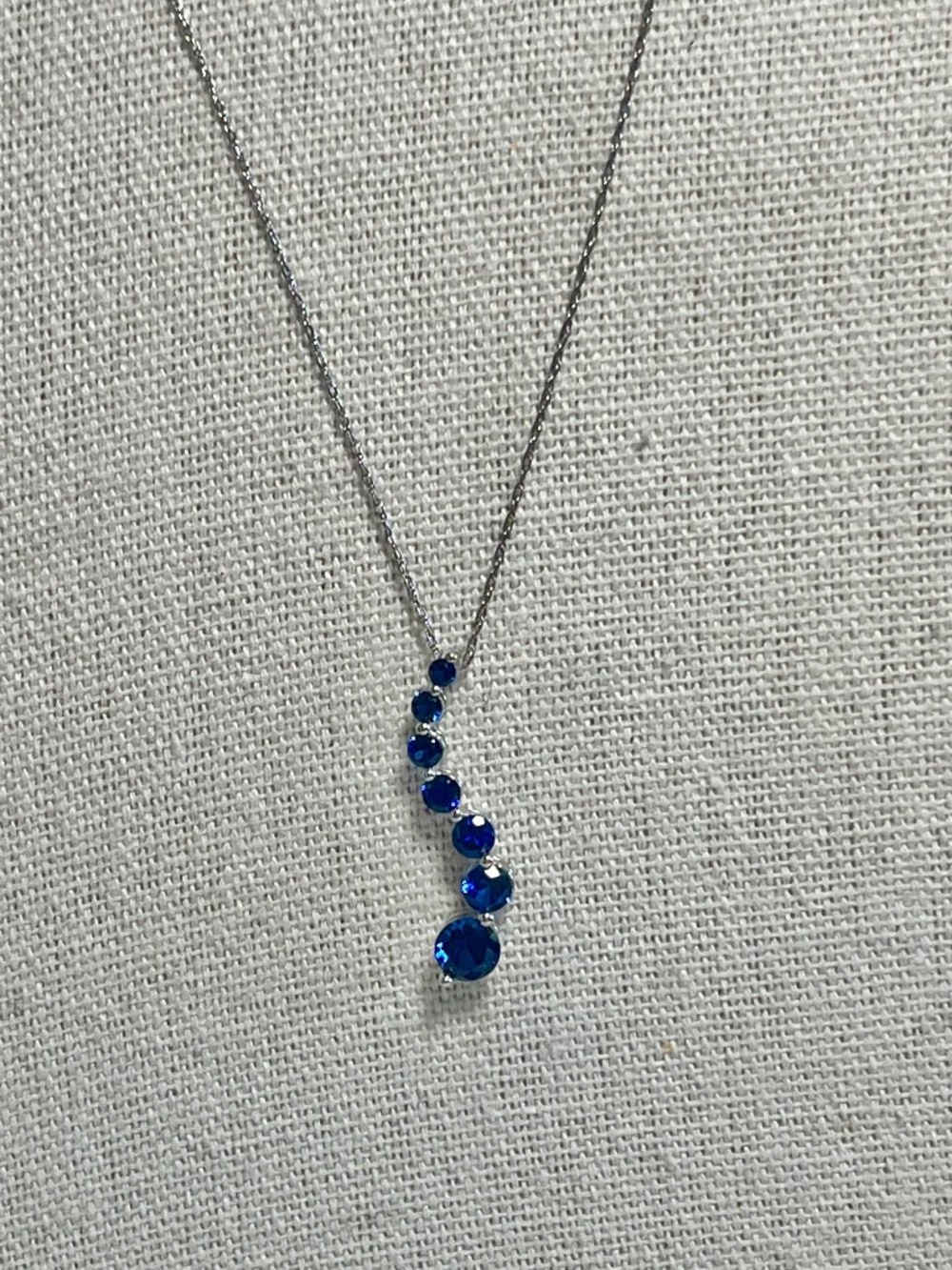 10k Solid White Gold Sapphire Journey Pendant 18 Inch Necklace